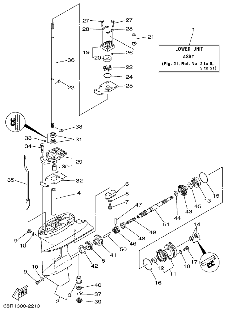 Yamaha F6A, F6B, F8C LOWER CASING. DRIVE 1 parts diagram